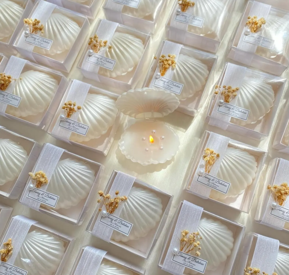 Oyster Candle Favors with Pearls