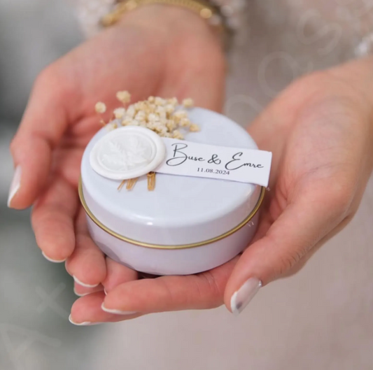 Personalized Mini Candle Favors: Bulk Wedding Candles in Metal Box