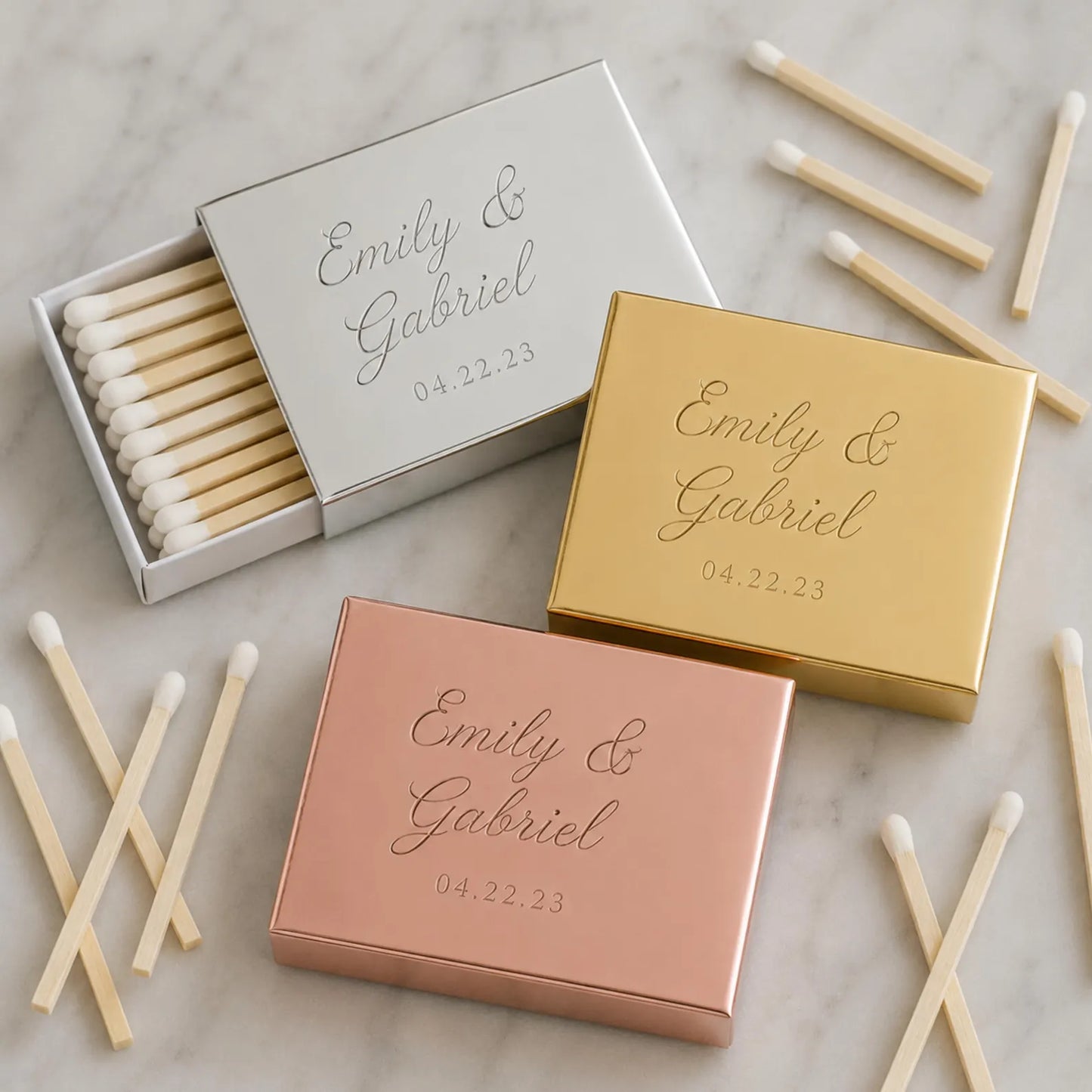 Custom Rose Gold Mirror Matchboxes | Personalized Wedding Favors