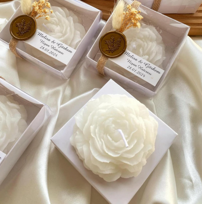 Rose Candle Wedding Favors, Rustic Boxed, Personalized Label
