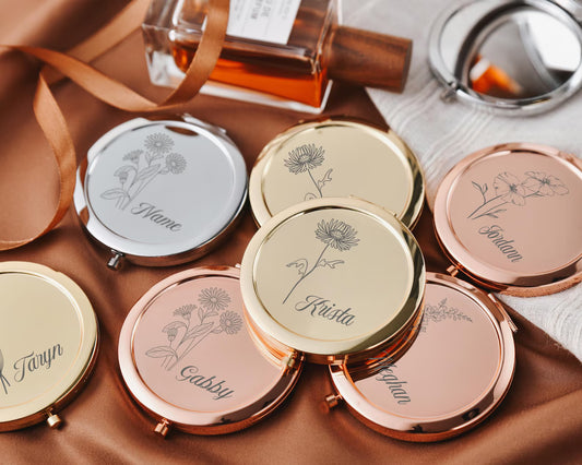 Personalized Compact Mirror, Bridesmaid Gift, Wedding Favor