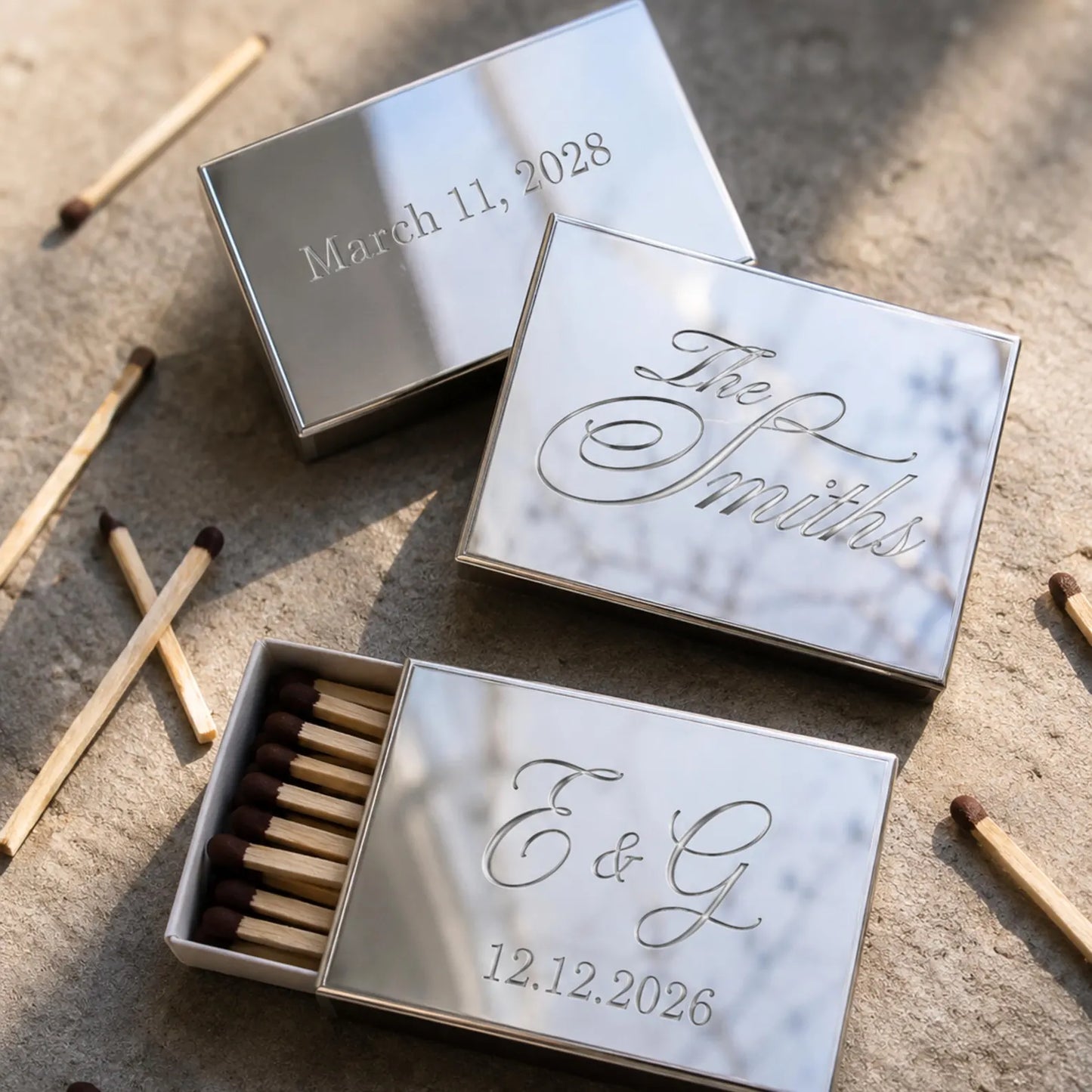 Custom Rose Gold Mirror Matchboxes | Personalized Wedding Favors