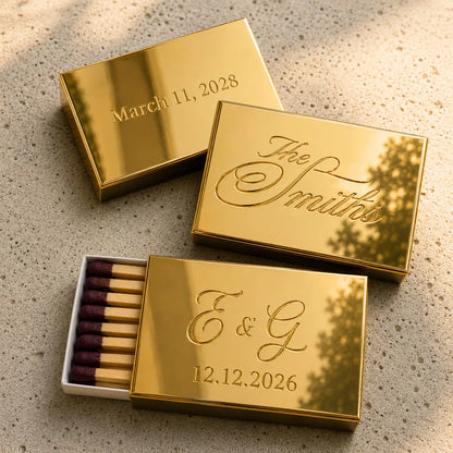 Custom Rose Gold Mirror Matchboxes | Personalized Wedding Favors